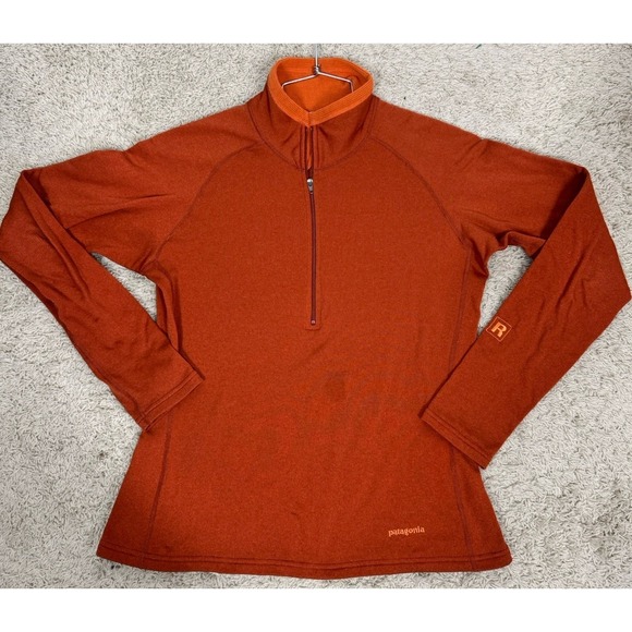 Patagonia Womens Sz M R1 Regulator Polartec Waffle 1/2 Zip Pullover Orange FLAW - Picture 6 of 13